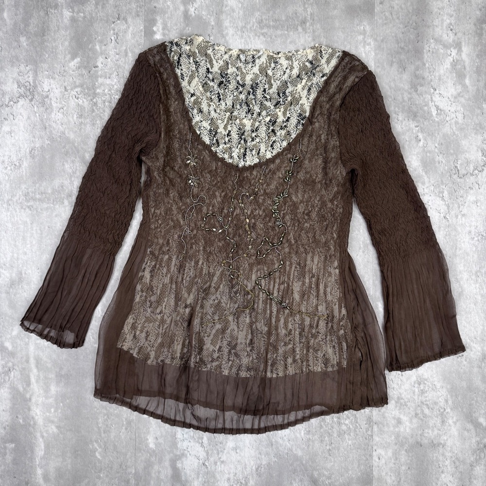 Alberto Makali Small Blouse Sheer Crinkle Sequin Fairy Grunge Y2K Mixed Media